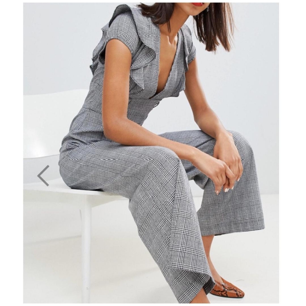 LAST ONE❗CURRENT AIR Plaid Ruffles Detail Jumpsuit - Picture 11 of 11